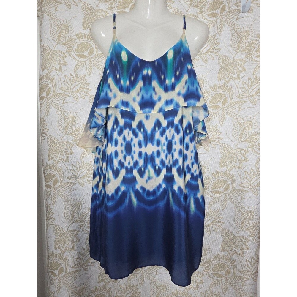 NEW WITH TAGS VIX PAULA HERMANNY 100% SILK BLUE WHITE COVER UP DRESS sz L RESORT
